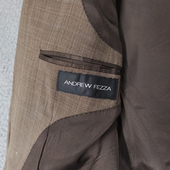 Andrew Fezza Jacket Mens 42R Brown Wool Plaid Single Breasted Notch Lapel Blazer - Picture 5 of 16